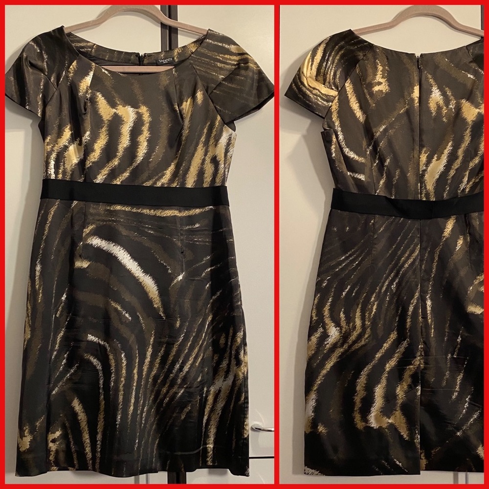 TAHARI Cap Sleeve Tiger Print Silky Petite Dress